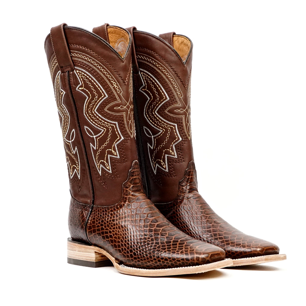 Botas Python Chocolate - Piel Repujada - Punta Cuadrada (E425)