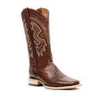 Botas Python Chocolate - Piel Repujada - Punta Cuadrada (E425)
