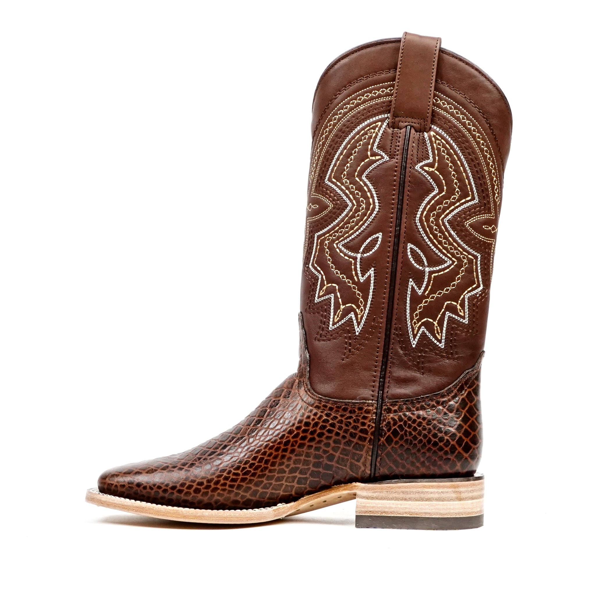 Botas Python Chocolate - Piel Repujada - Punta Cuadrada (E425)