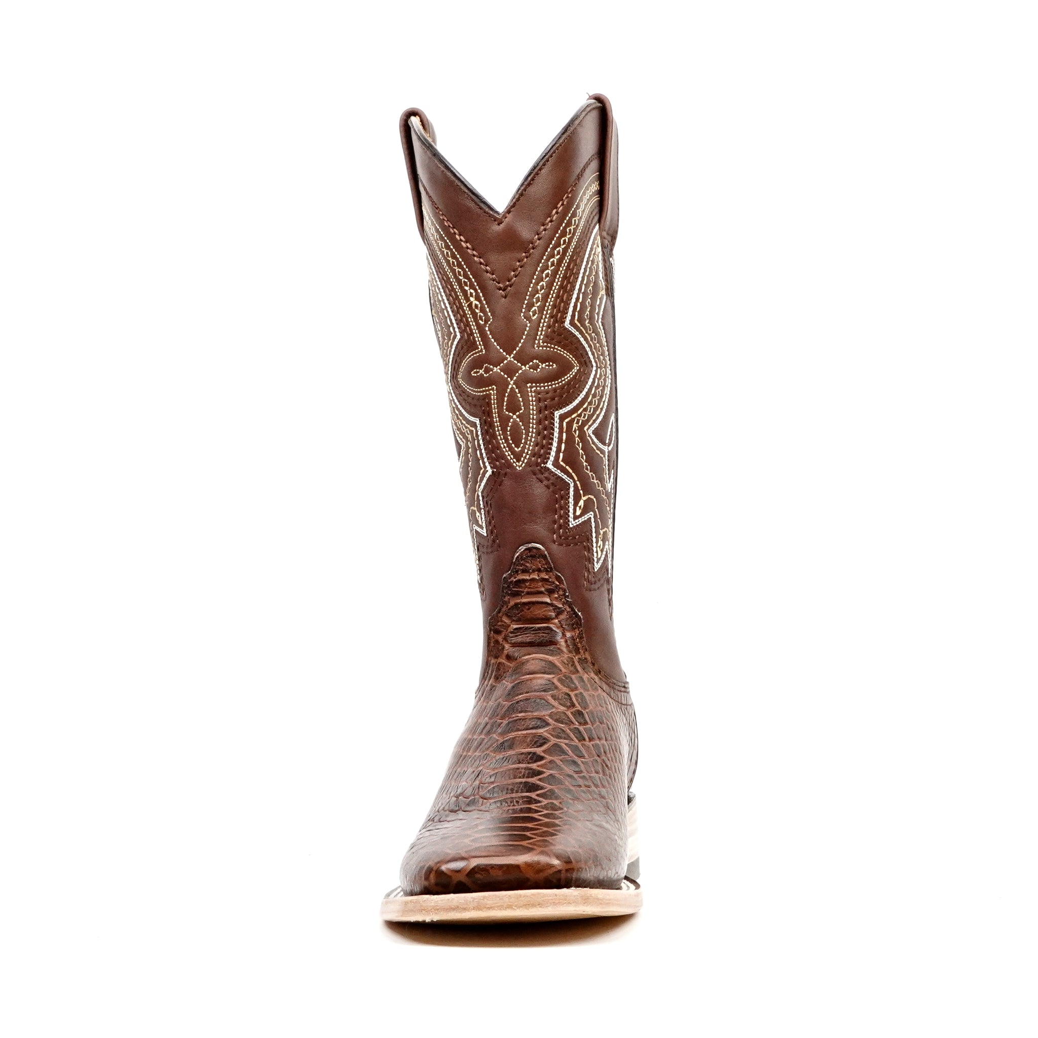 Botas Python Chocolate - Piel Repujada - Punta Cuadrada (E425)
