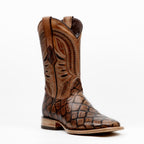 Botas de chocolate Pirarucu - Piel repujada - Punta cuadrada (E687)