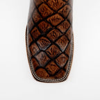 Botas de chocolate Pirarucu - Piel repujada - Punta cuadrada (E687)