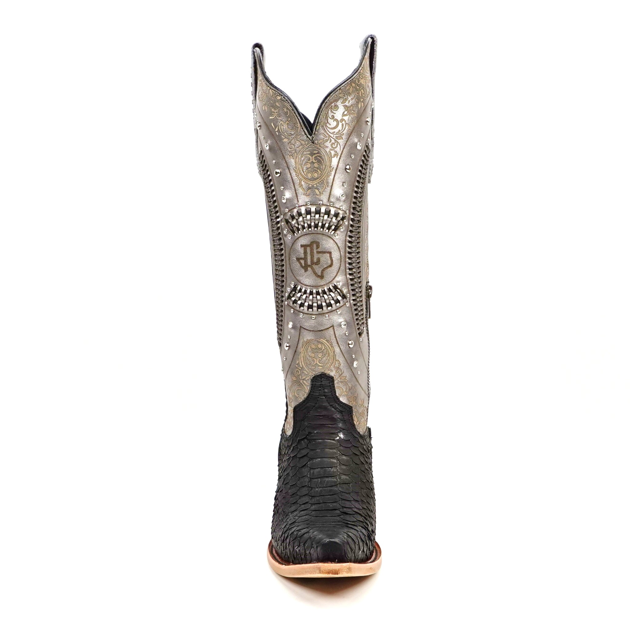 Python Black &amp; Silver Cowgirl Boots - Tall Shaft - Snip Toe (E31)