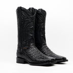 Botas negras de piel de aligátor - Piel repujada - Punta cuadrada (E930)