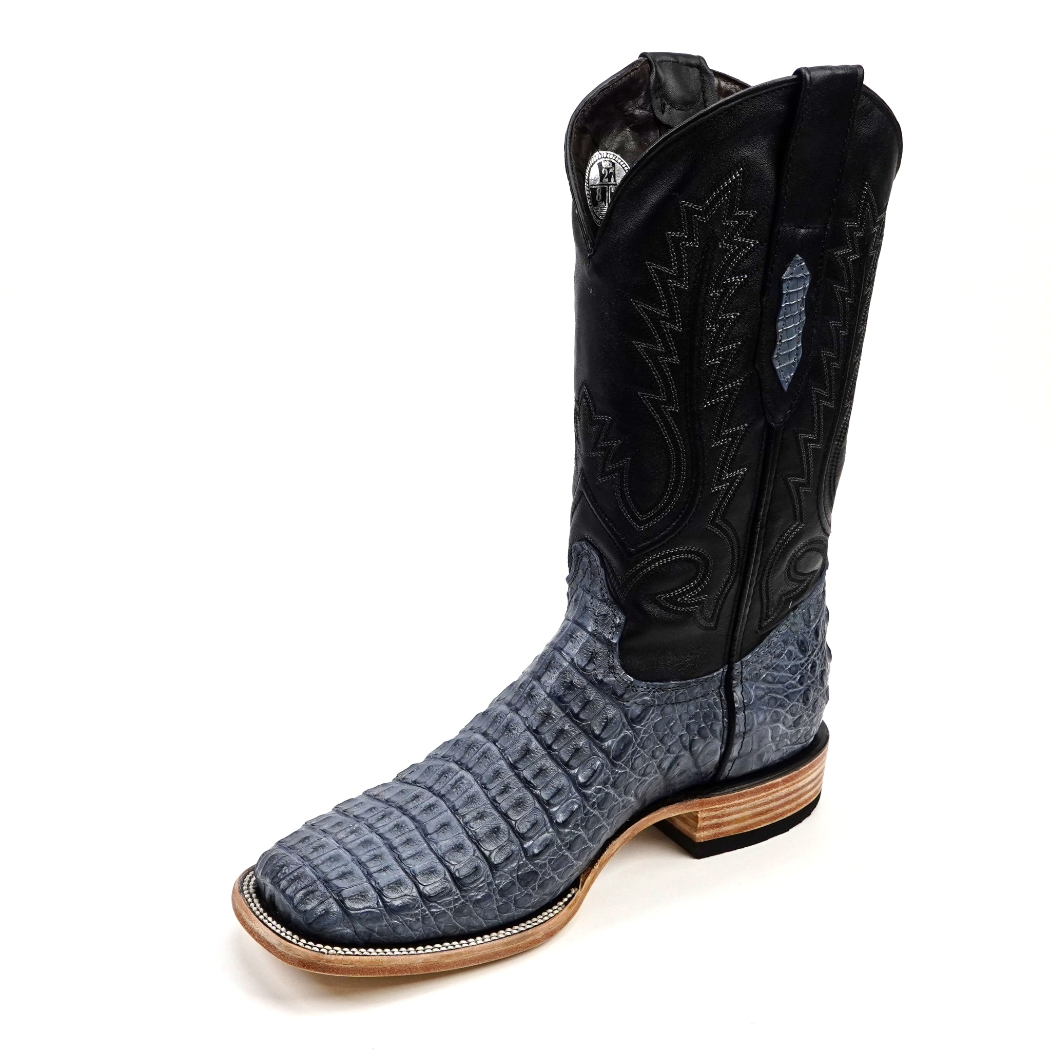 Rhodes Caiman Hornback Boots - Denim Blue- Square Toe (LM10)