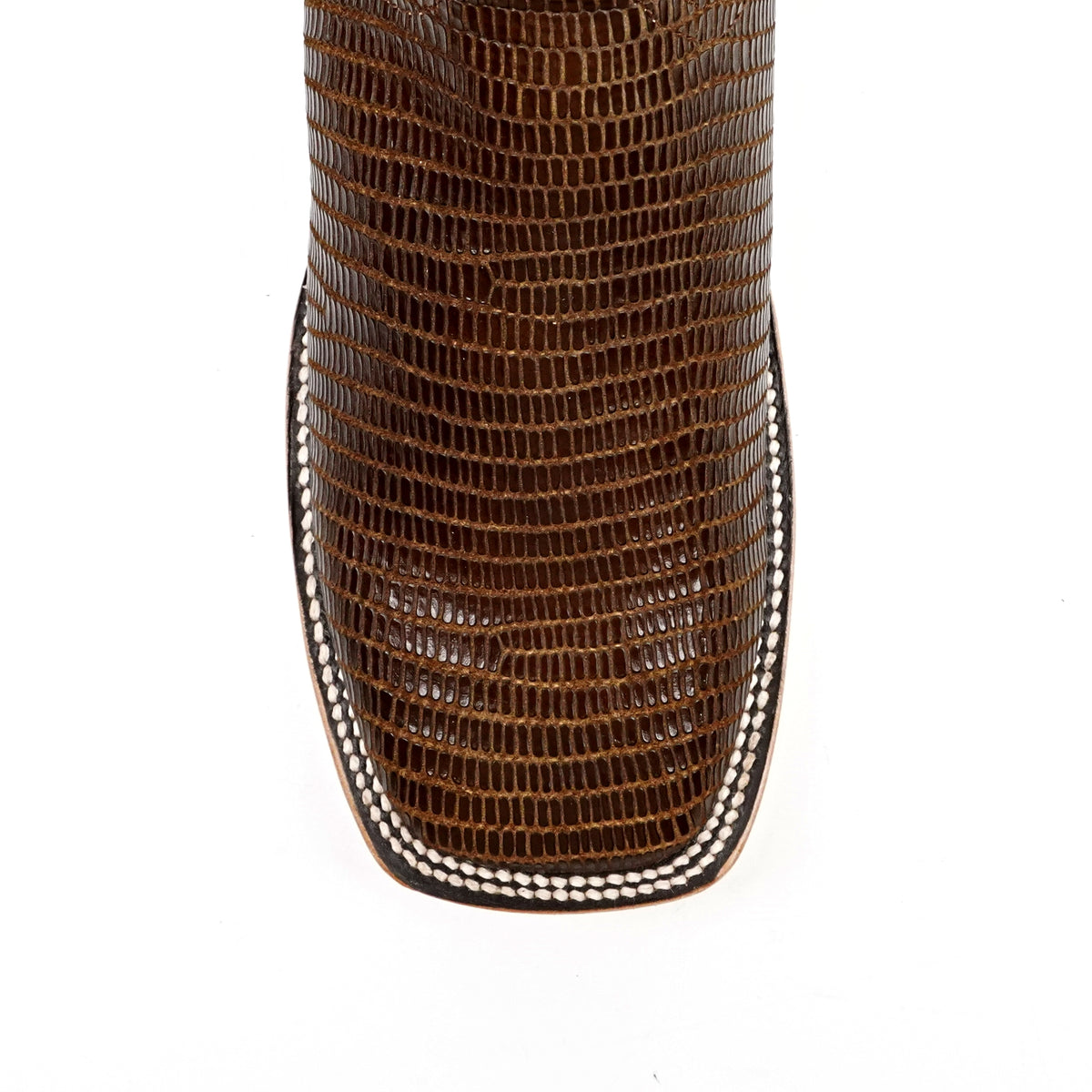Botas vaqueras de piel de lagarto - Piel grabada marrón - Punta cuadrada (E949)
