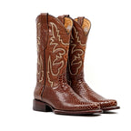 Botas Cognac Serpiente - Piel Grabada - Punta Redonda (E953)