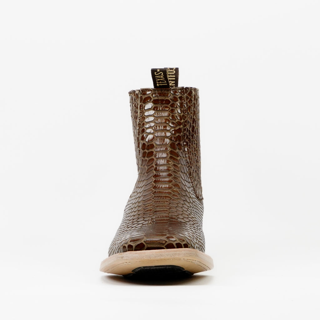 Botines de serpiente - Piel gofrada marrón - Puntera cuadrada (E946)