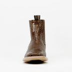Botines de serpiente - Piel gofrada marrón - Puntera cuadrada (E946)