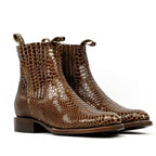 Tamarind Snake Ankle Boots - Embossed Leather - Roper Toe (E946)