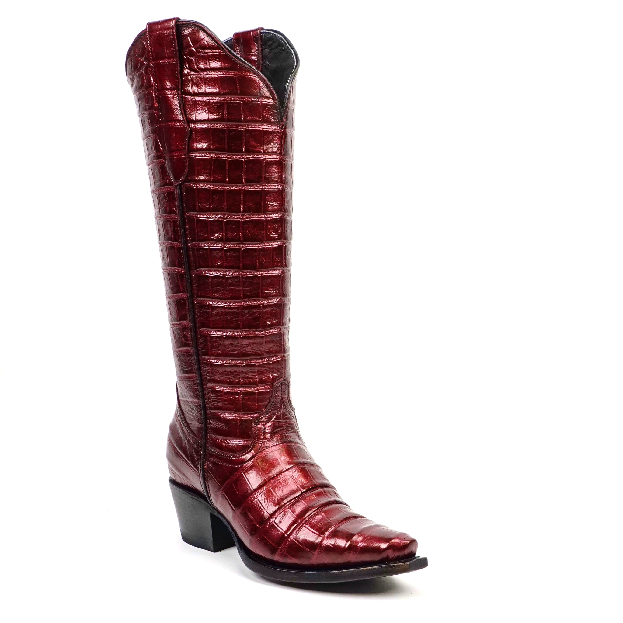 Embossed Alligator Wine Cowgirl Boots - Tall Shaft - Snip Toe (E874)