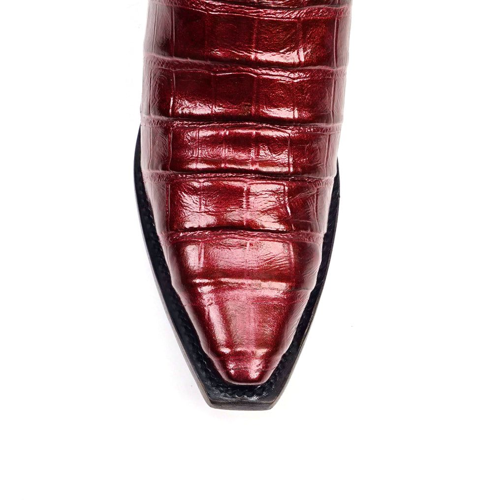 Embossed Alligator Wine Cowgirl Boots - Tall Shaft - Snip Toe (E874)