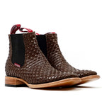 Espresso Basket Weave Ankle Boots - Square Toe (E1200)