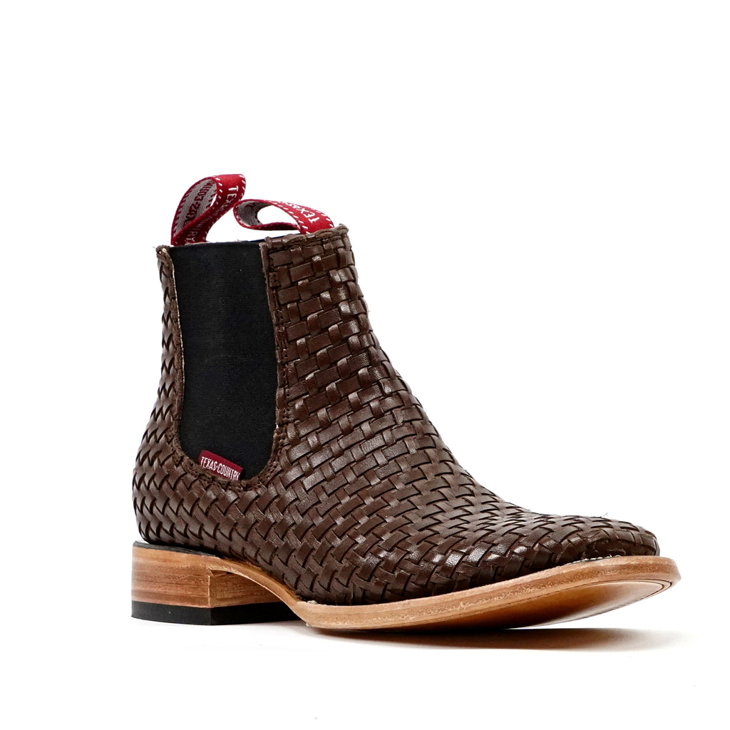 Espresso Basket Weave Ankle Boots - Square Toe (E1200)