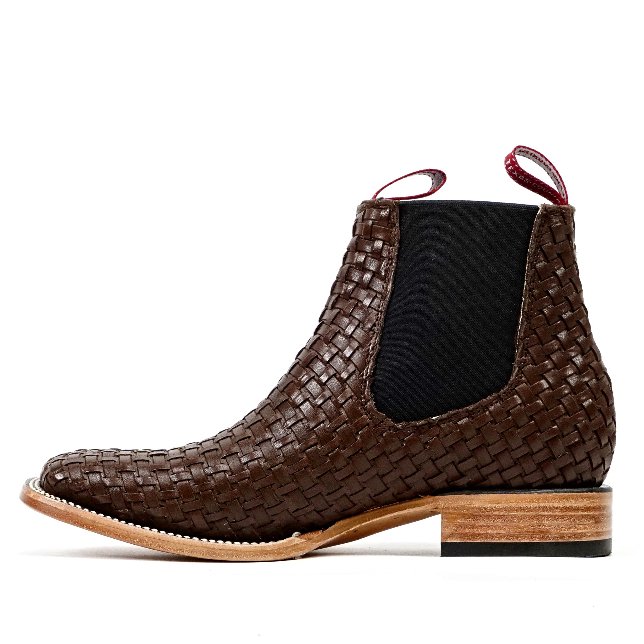 Espresso Basket Weave Ankle Boots - Square Toe (E1200)