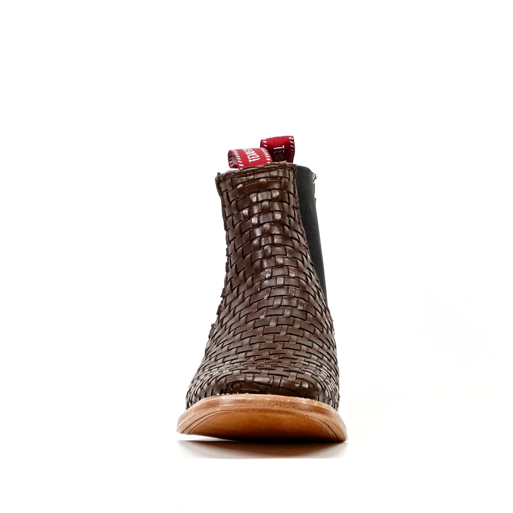 Espresso Basket Weave Ankle Boots - Square Toe (E1200)