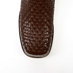 Espresso Basket Weave Ankle Boots - Square Toe (E1200)