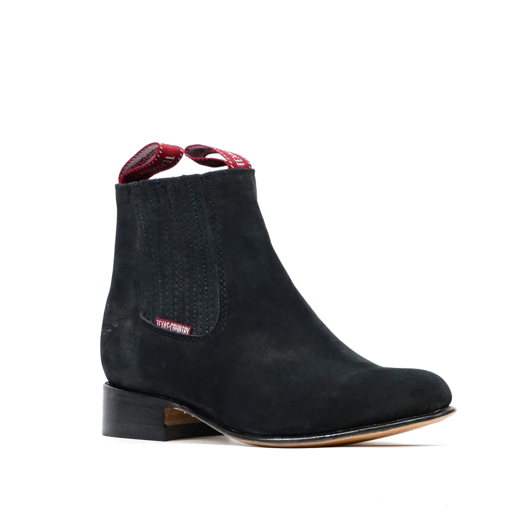 Nubuck Black Ankle Boots - Round Toe (E800)