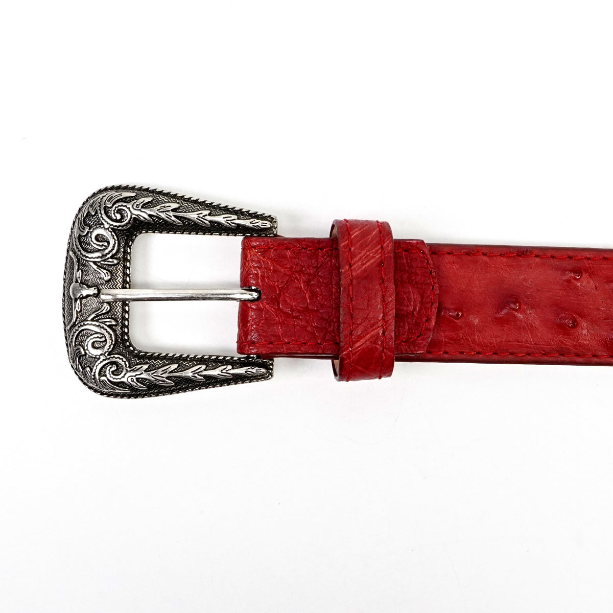Cinturón de avestruz exótico Full Quilt - Rojo (C-028)