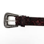 Cinturón de Pirarucú Exótico Acolchado Completo - Hebilla de Texas - Cereza Negra