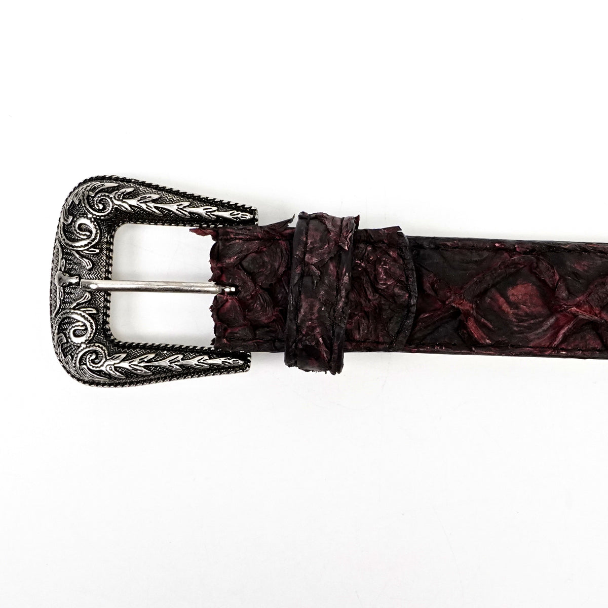 Cinturón de Pirarucú Exótico Acolchado Completo - Hebilla de Texas - Cereza Negra