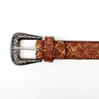 Cinturón exótico de pirarucú acolchado completo - Pecan (C-028)