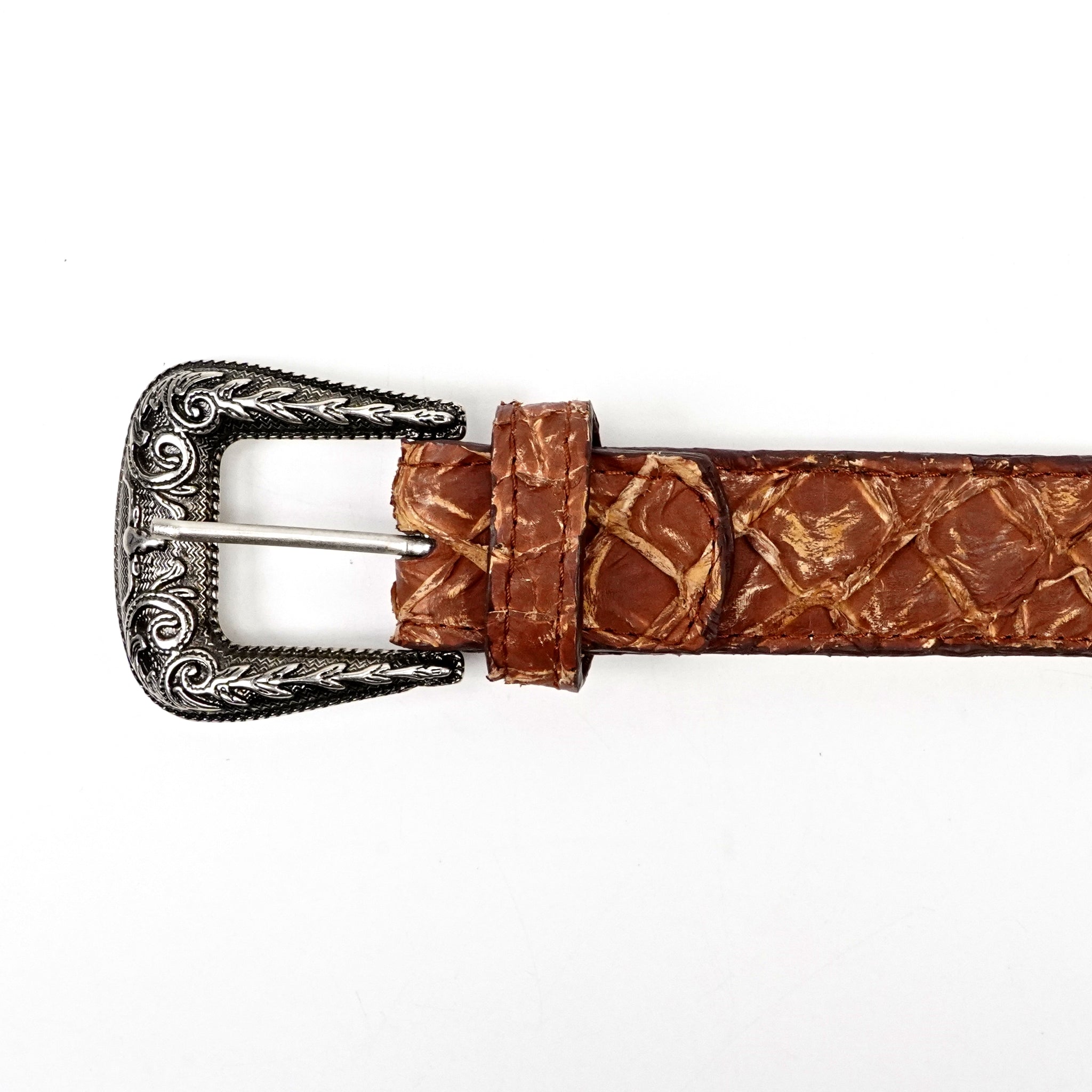 Cinturón exótico de pirarucú acolchado completo - Pecan (C-028)