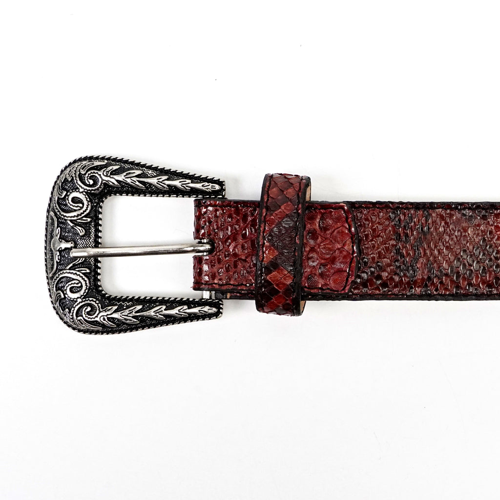 Cinturón exótico de pitón de piel entera - Rojo (C-028)