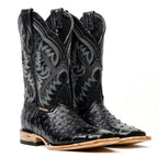 Ostrich Black Boots (Youth) - Embossed Leather - Square Toe (E424)