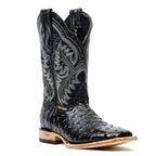 Ostrich Black Boots (Youth) - Embossed Leather - Square Toe (E424)