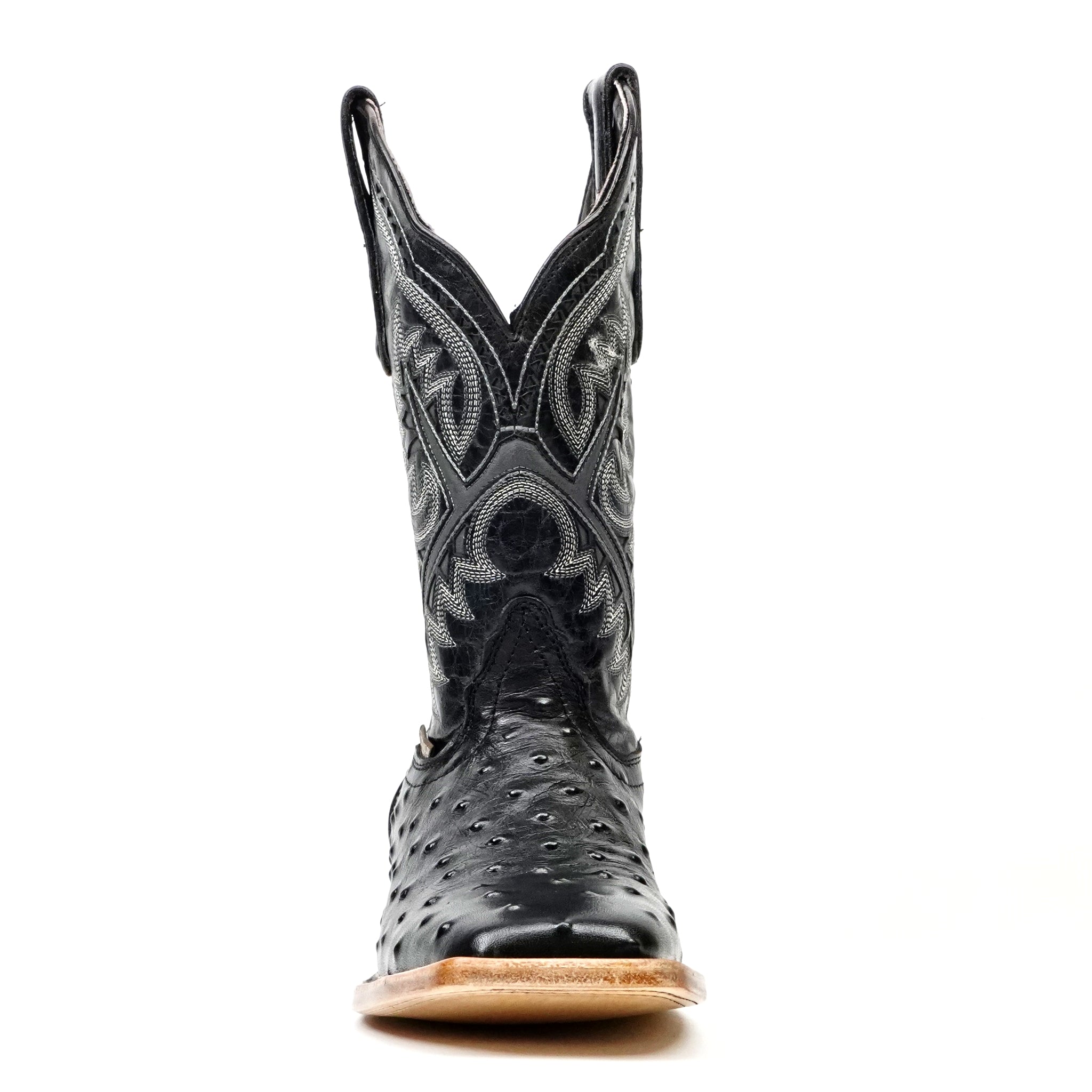 Ostrich Black Boots (Youth) - Embossed Leather - Square Toe (E424)