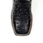 Ostrich Black Boots (Youth) - Embossed Leather - Square Toe (E424)