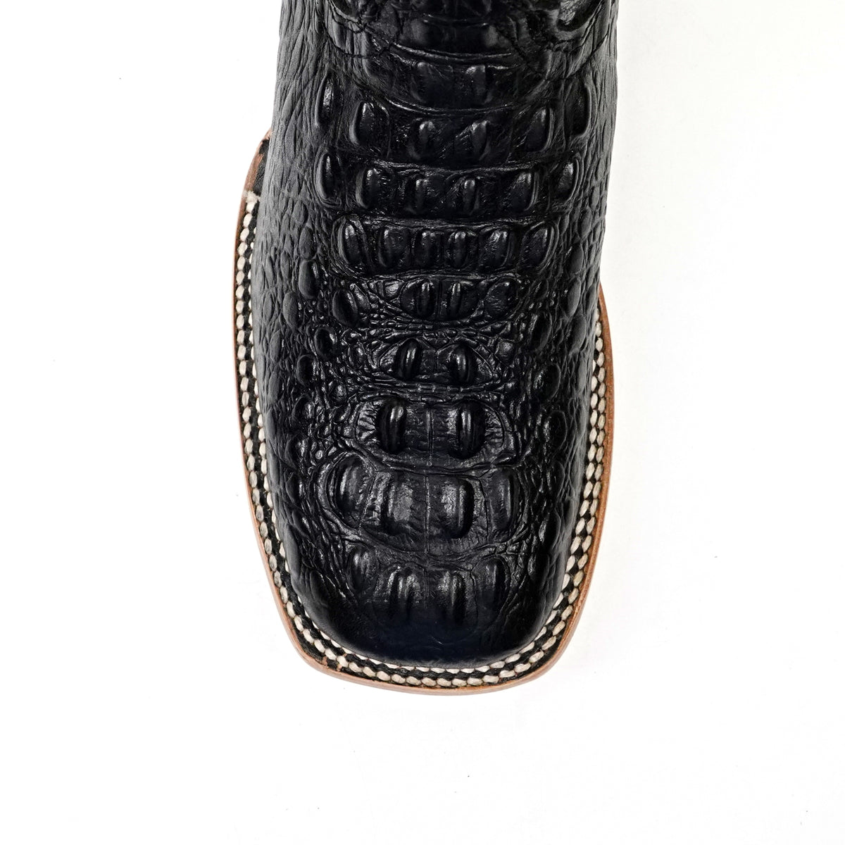 Crocodile Black Boots (Youth) - Embossed Leather - Square Toe (E427)