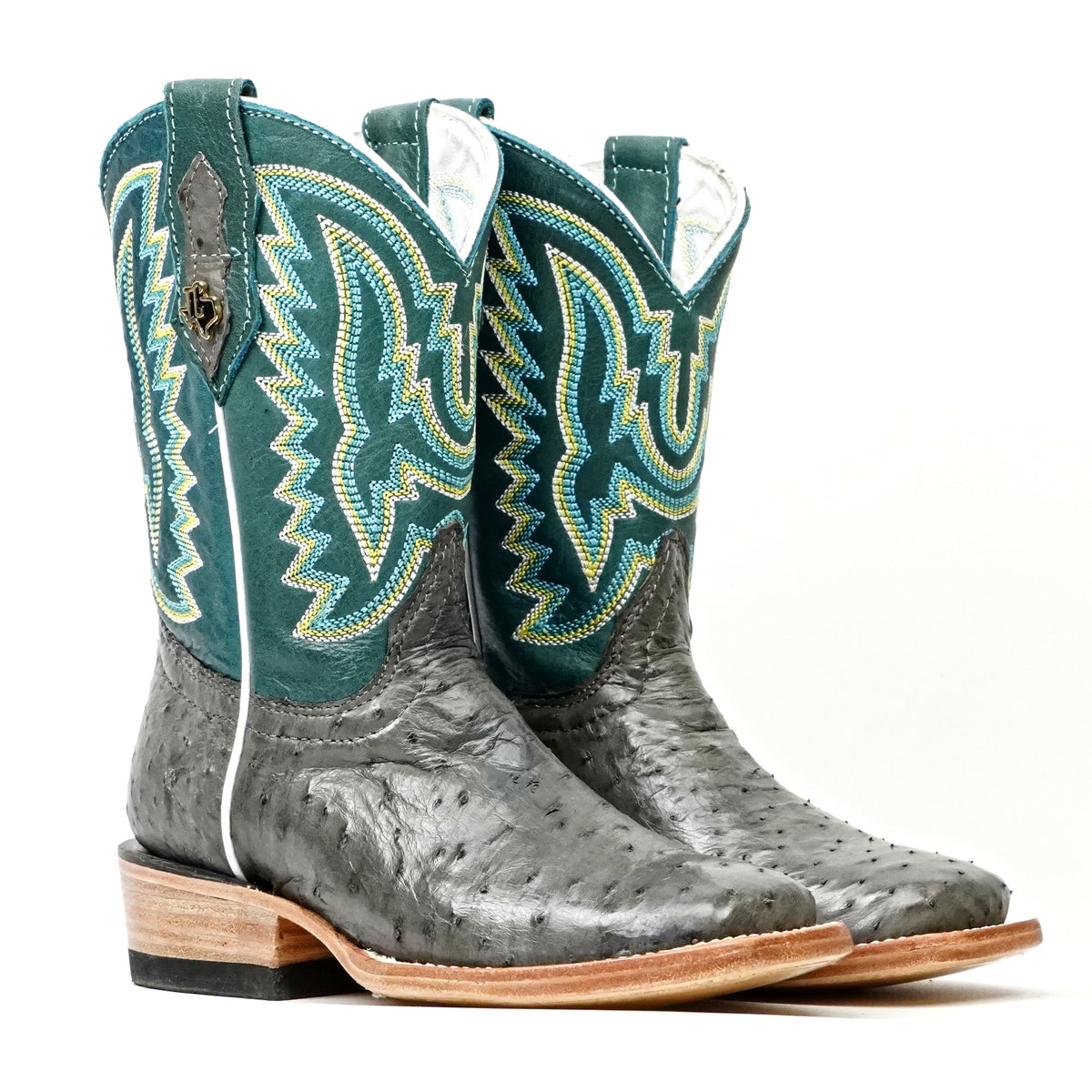 Botas infantiles de avestruz de edredón completo exótico gris - Punta cuadrada