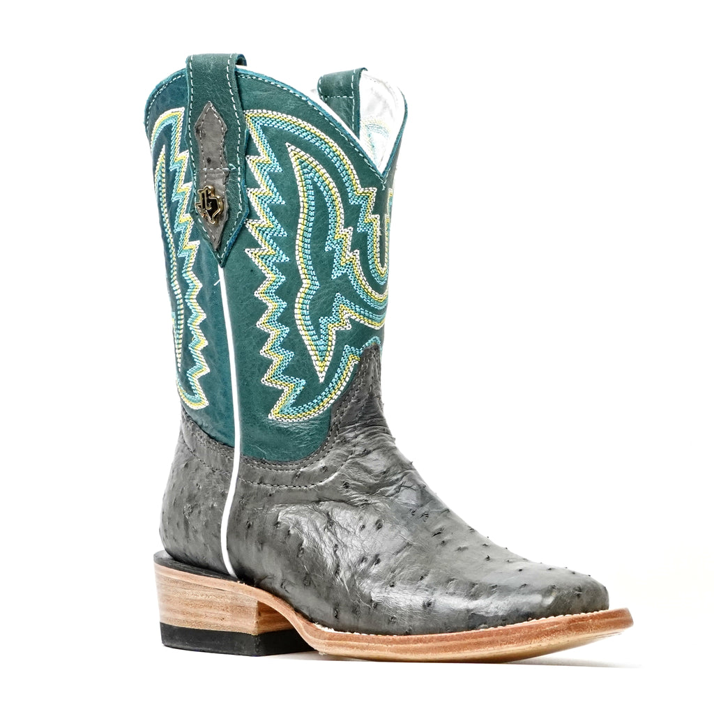 Botas infantiles de avestruz de edredón completo exótico gris - Punta cuadrada