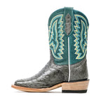 Botas infantiles de avestruz de edredón completo exótico gris - Punta cuadrada