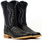 Kids Crocodile Black Boots - Embossed Leather - Square Toe (K10-1)
