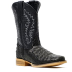 Kids Crocodile Black Boots - Embossed Leather - Square Toe (K10-1)