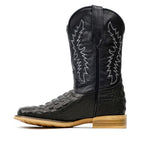 Kids Crocodile Black Boots - Embossed Leather - Square Toe (K10-1)
