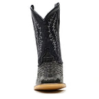 Kids Crocodile Black Boots - Embossed Leather - Square Toe (K10-1)