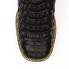 Kids Crocodile Black Boots - Embossed Leather - Square Toe (K10-1)