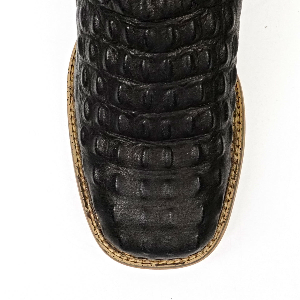 Kids Crocodile Black Boots - Embossed Leather - Square Toe (K10-1)