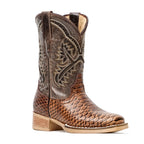 Kids Python Choco Boots - Embossed Leather - Square Toe (K11-1)