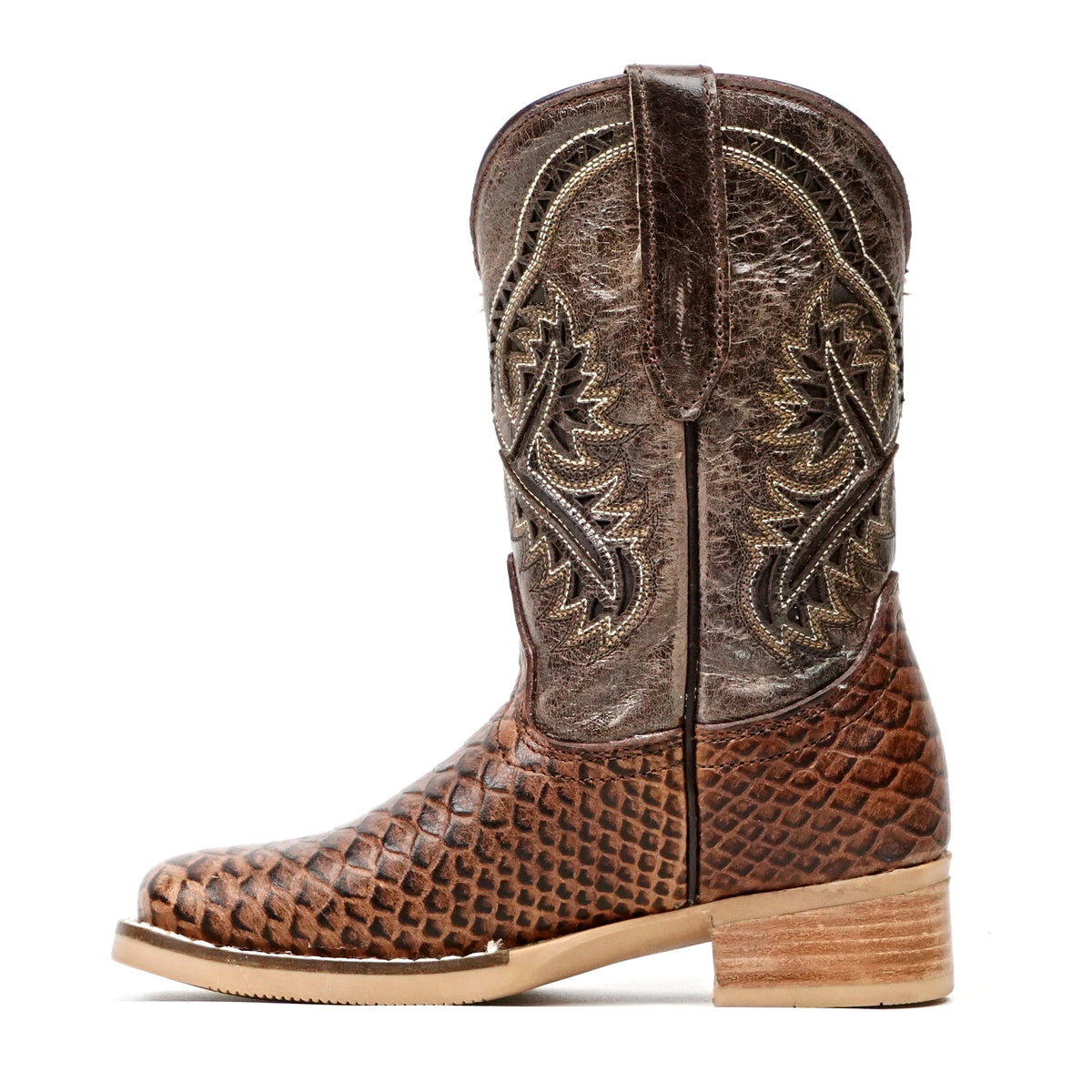 Kids Python Choco Boots - Embossed Leather - Square Toe (K11-1)