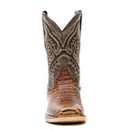 Kids Python Choco Boots - Embossed Leather - Square Toe (K11-1)