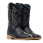 Kids Black Female Stingray Boots - Embossed Leather - Square Toe (K19-1)