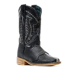 Kids Black Female Stingray Boots - Embossed Leather - Square Toe (K19-1)