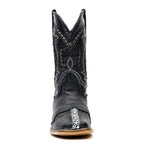 Kids Black Female Stingray Boots - Embossed Leather - Square Toe (K19-1)