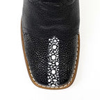 Kids Black Female Stingray Boots - Embossed Leather - Square Toe (K19-1)