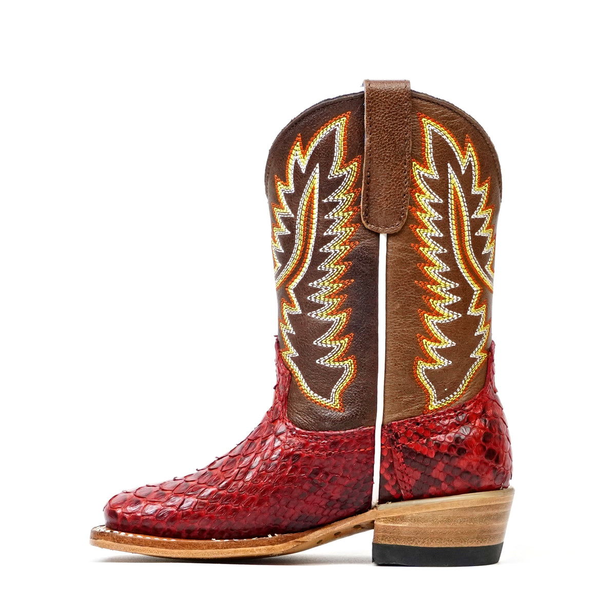Botas Python para niños - Rojo - Punta cuadrada (eje de tabaco de Nigeria)